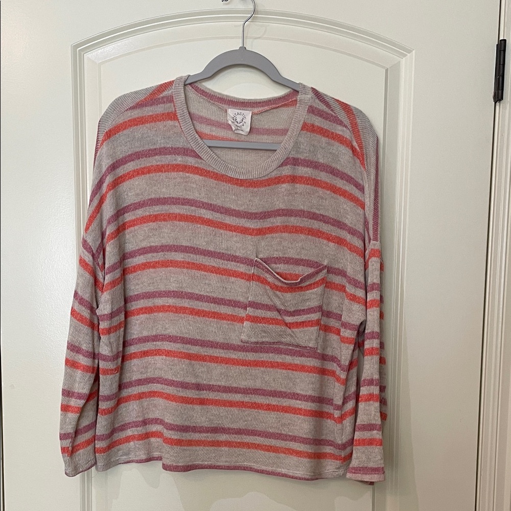 Fantastic Fawn Cream Sweater with Pink & Coral Stripes